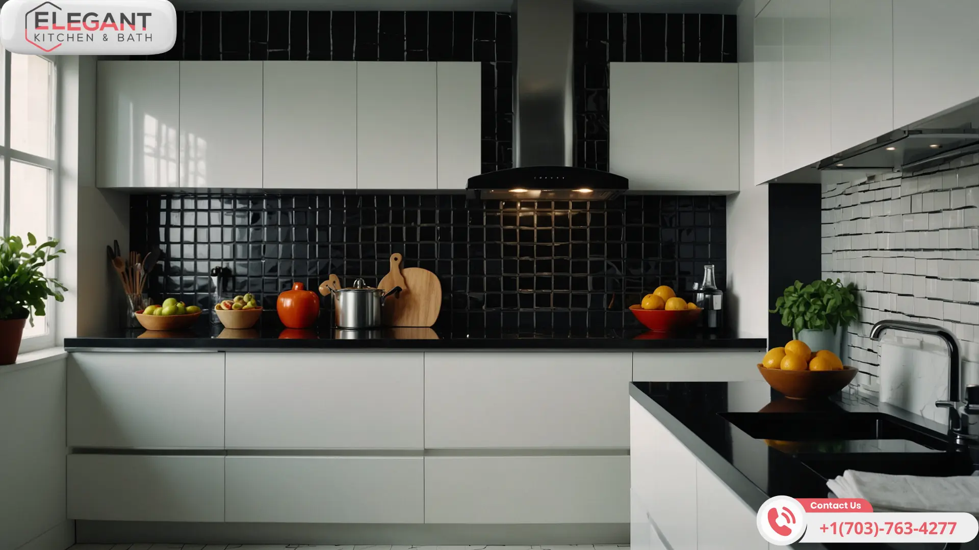 Farmhouse-chic-design-style-with-simple-patterns-white-and-black-kitchen backsplash