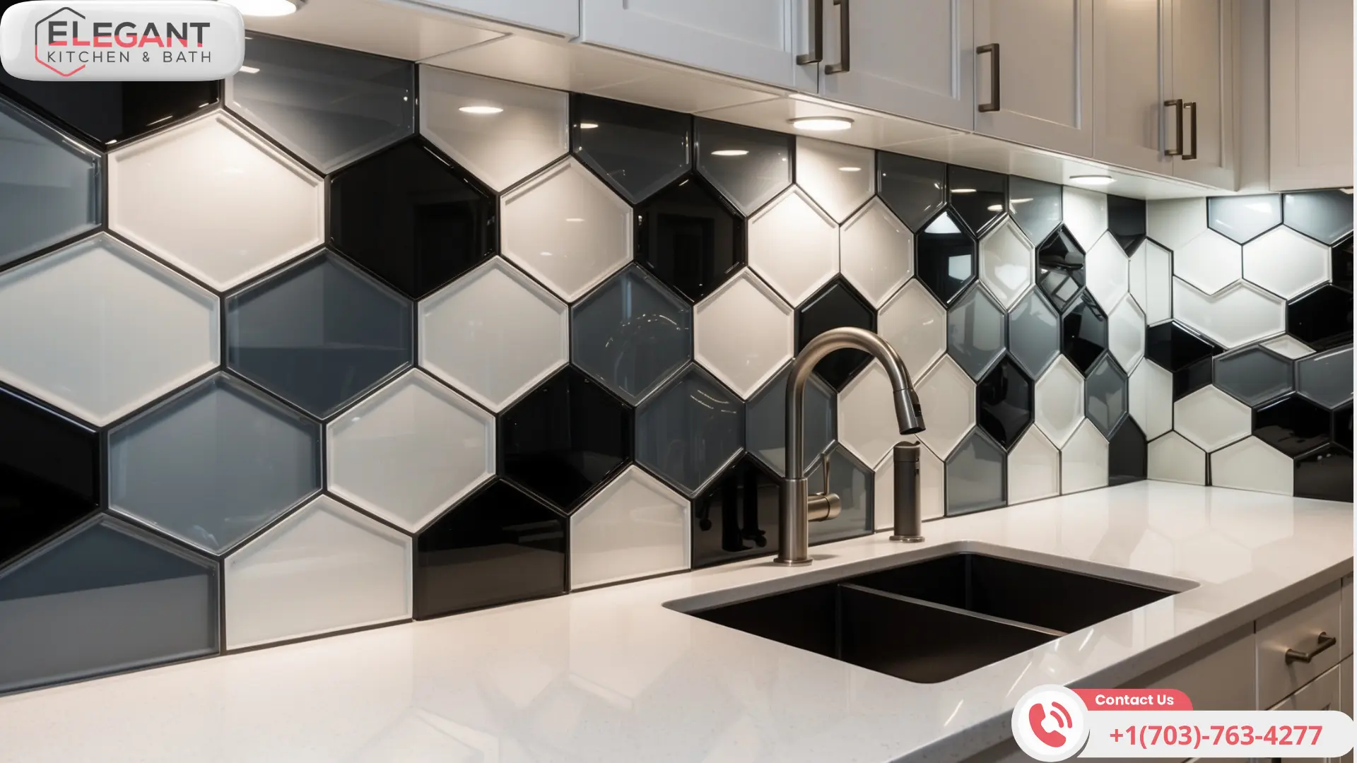 Geometric-Hexagon-Kitchen-Backsplash-Tile-Idea-2024 with atural Stone Backsplash Tile Ideas: Timeless Elegance