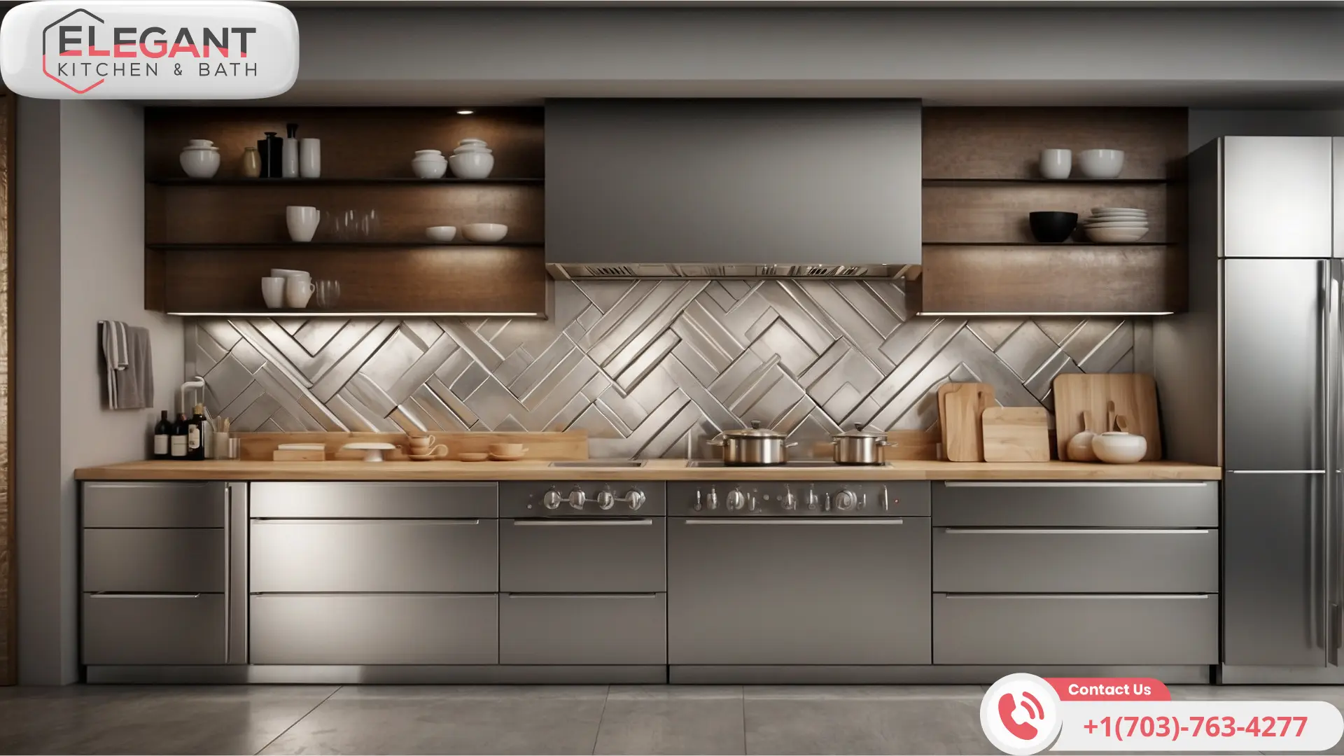 Herringbone-Pattern-Stainless-Steel-Kitchen-Backsplash