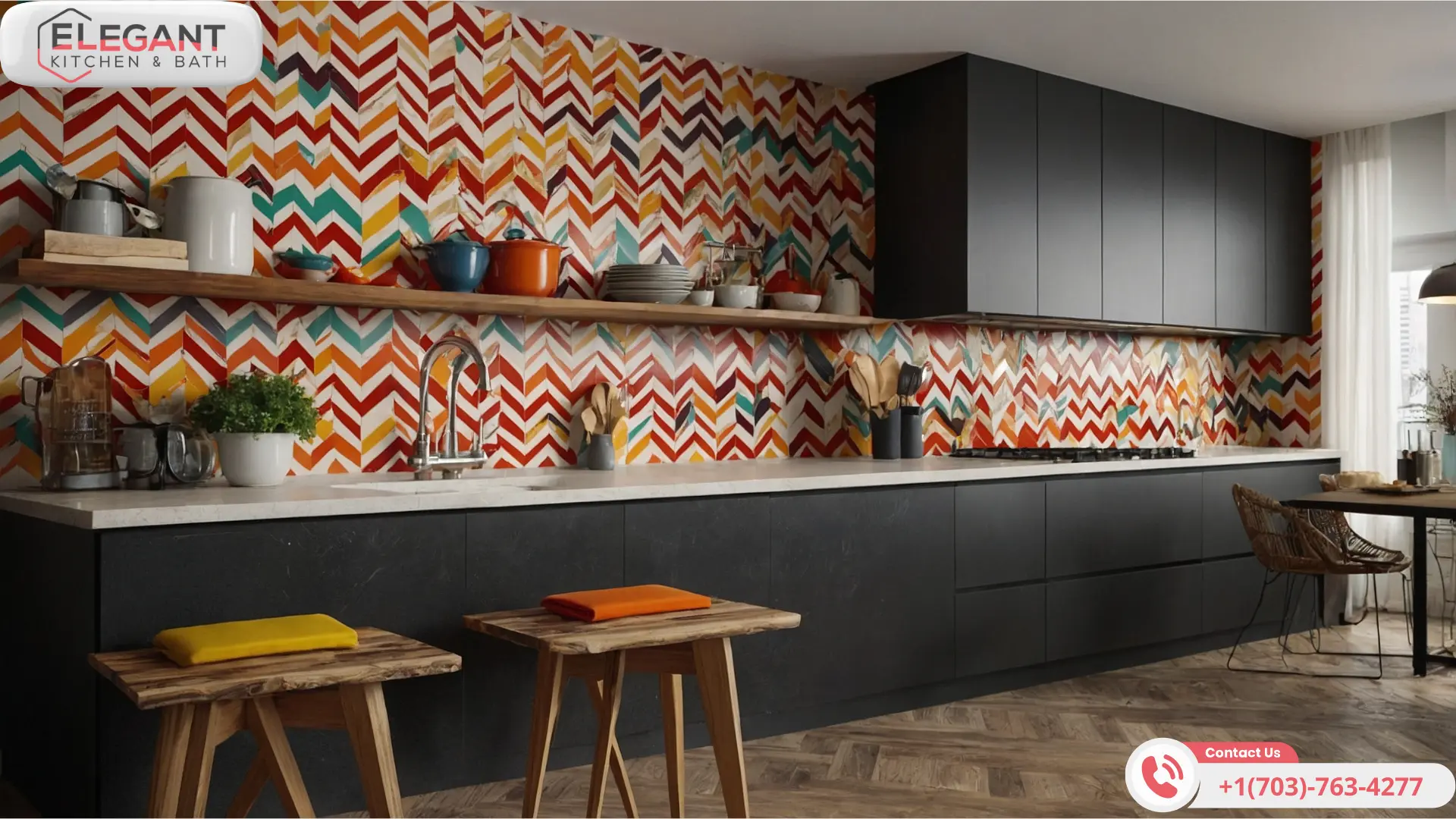 Herringbone-Tile-Elegant-Kitchen-and-Bath-Herndon with Key Differences: Cutting and Arrangement