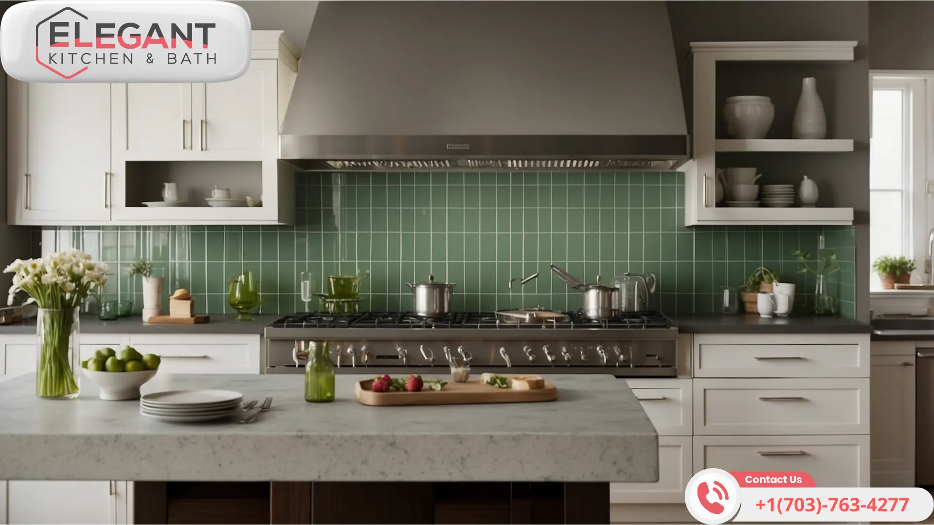 word1| %focuskw%| %page%|%sitename% Elegant-Kitchen-with-Green-Backsplash-and-Waypoint-Cabinets-VA