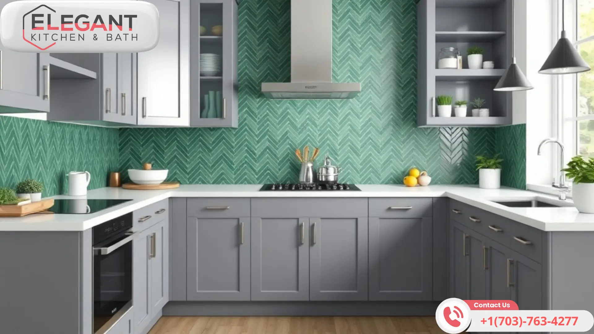 word1| %focuskw%| %page%|%sitename% Modern-Kitchen-with-Elegant-Green-Backsplash-and-Grey-Waypoint-Cabinets