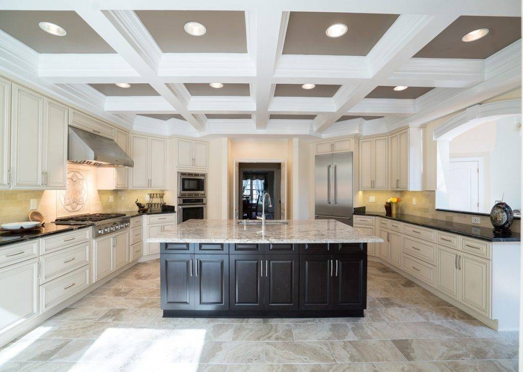 word2| %focuskw%| %page%|%sitename% Coffered ceiling kitchen remodel with dark island