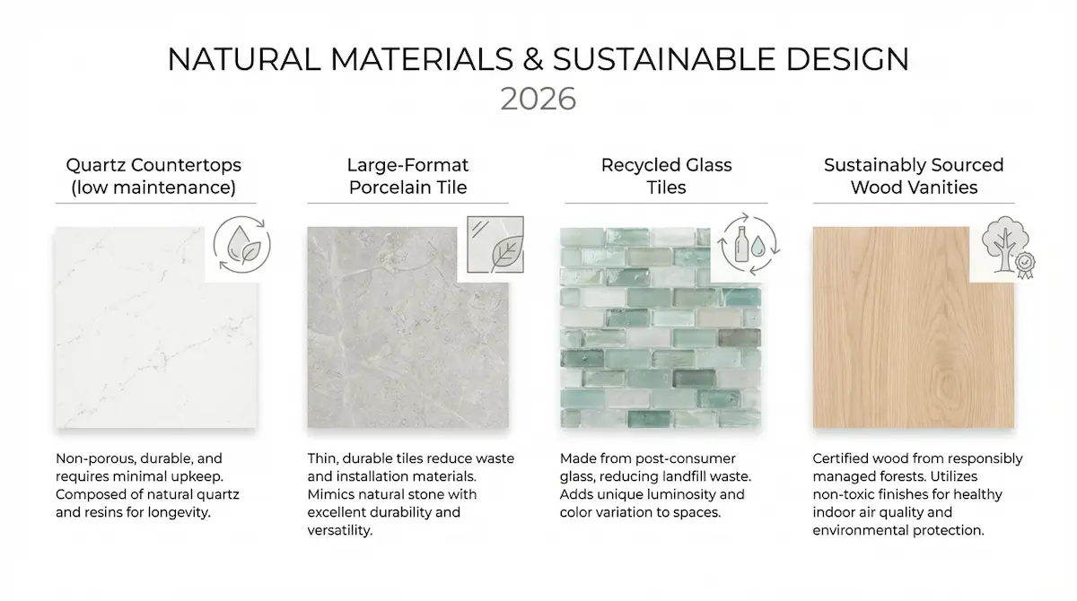 natural material bathroom trends 2026