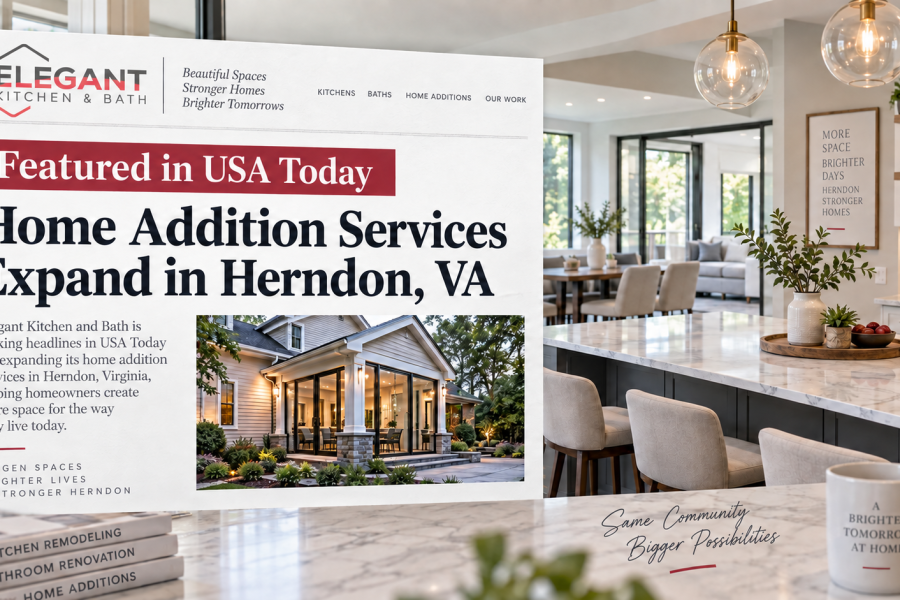 Featured in USA Today graphic with Elegant Kitchen and Bath logo for Herndon home addition services